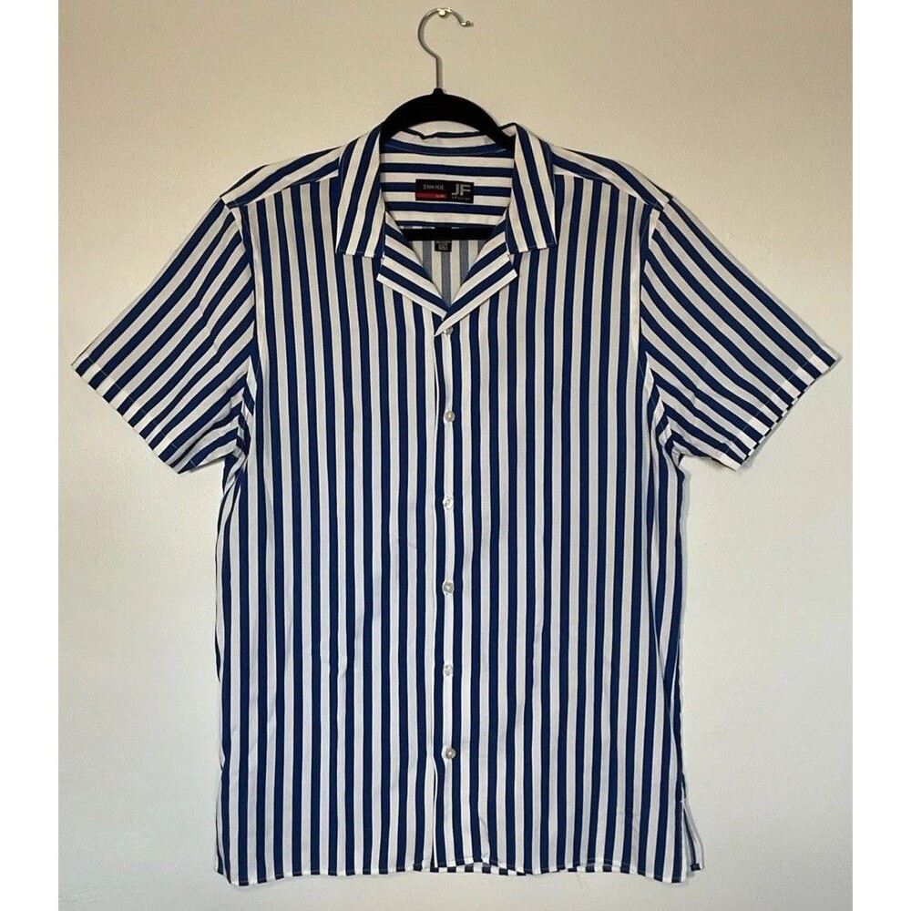J.Ferrari Casual Shirt Beach Shirt Blue Light Button Up Dress Size M
